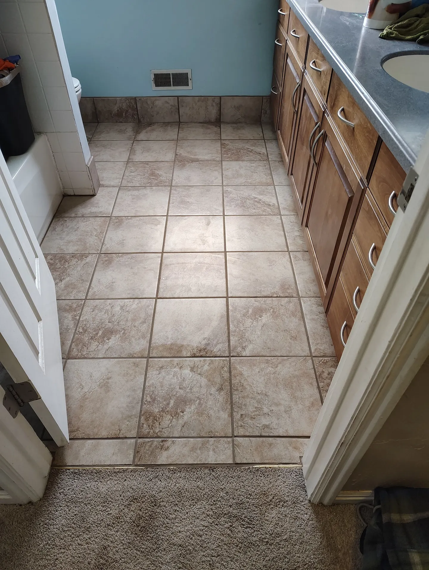 Kitchen Backsplash and Bathroom Floor Tile after